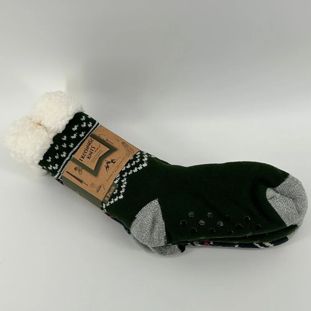 Treehouse Knits Womens Sherpa‎ Lined Cozy Cabin Socks 2 Pack 4-10 Fair Isle NWT